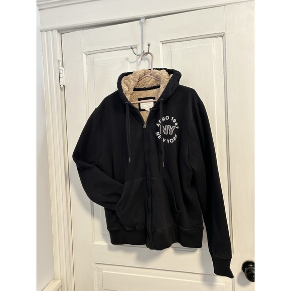 Vintage Y2K Aeropostale New York City  Zip-Up Hoodie Jacket Sherpa Lined XL - Picture 4 of 11